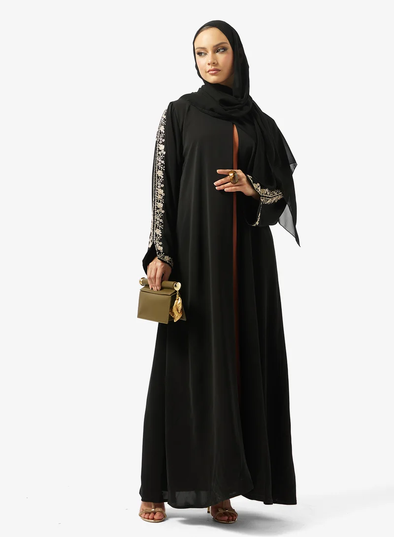 hayas closet  Black Embroidered Abaya With Sheila for Women | Best Price UAE
